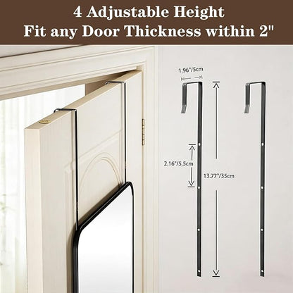 DMWOODFL 14"x48" Full Length Over The Door Mirror, Aluminum Alloy Frame Full Body Mirror with Height-Adjustable Hangers, Hanging Leaning Against Wall for Dorm Bathroom, Bedroom, Entryway Decor(Black)