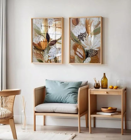 Textured Floral Wall Art Set of 2 Modern Boho Exotic Protea Flowers Impasto Brushstroke Earthy Neutral Tones for Home Living Room Bedroom Kitchen Warm Rustic Interior Decor Accent 16x24 Inch Unframed