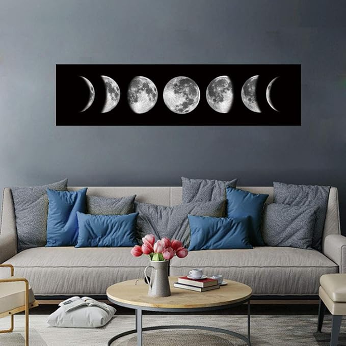 Ohhvvow Moon Phase Wall Art Painting, 47L x 11.8W Black and White Modern Abstract Canvas Wall Art Painting for Living Room Bedroom Decor, Contemporary Artwork for Home Office, Unframed