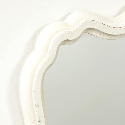 Rustic White Small Scalloped Wall Mirror 12" x 15", Mirror Wall Decor, Decorative Wall Mounted Mirrors, Bathroom Mirrors for Vanity, Distressed Finish Vintage Wall Mirror for Living Room