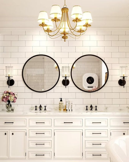 Growsun 20'' Black Round Mirror, Circle Wall Mirror for Bathroom Vanity, Entryway Living Room with Metal Frame for Home Decor