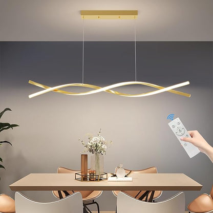 Modern Gold Ceiling Pendant Light, 57IN Chandelier with Remote Control 3000k-6500K Adjustable Color Temperature,Aluminum Island Lighting Lamp for Dining Room, Living Room, Island