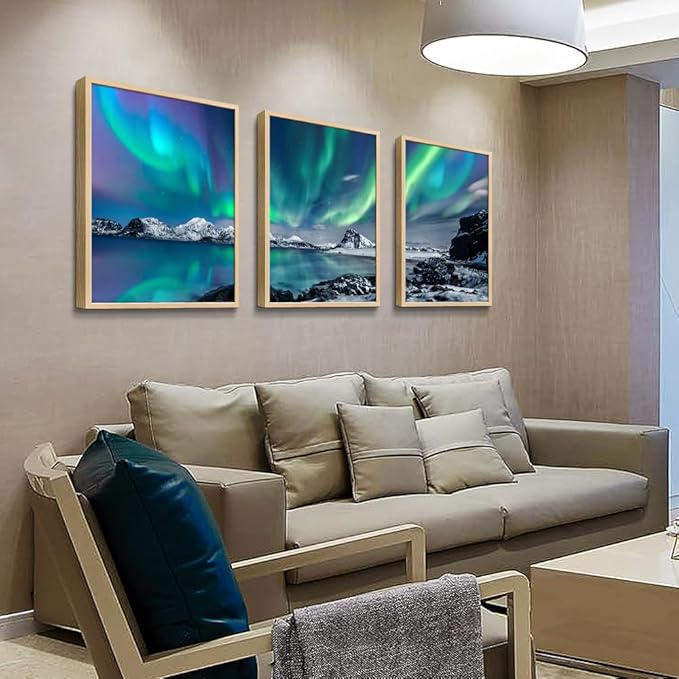 MHARTK66 Canvas Wall Art For Living Room Large Wall Decor For Bedroom Abstract Landscape Pictures Office Wall Decoration Aurora Nature Scenery Paintings 3 Piece Framed Art Prints Farmhouse Home Decor