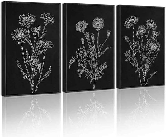 Drsoum Vintage Boho Botanical Flower Wall Art Framed Retro Floral Wall Prints Wildflower Neutral Rustic Bohemain Artwork Kitchen Bedroom Ready to Hang 16x24in Black Framed