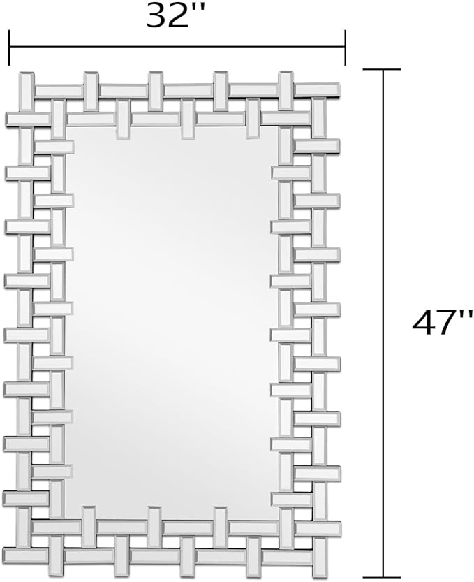 Large Decorative Mirror, 47'' x 32'' Modern Living Room Mirror with Beveled Glass Frame, Rectangle Accent Mirrors for Wall Decor Dining Room, Entryway, Fireplace, Bathroom