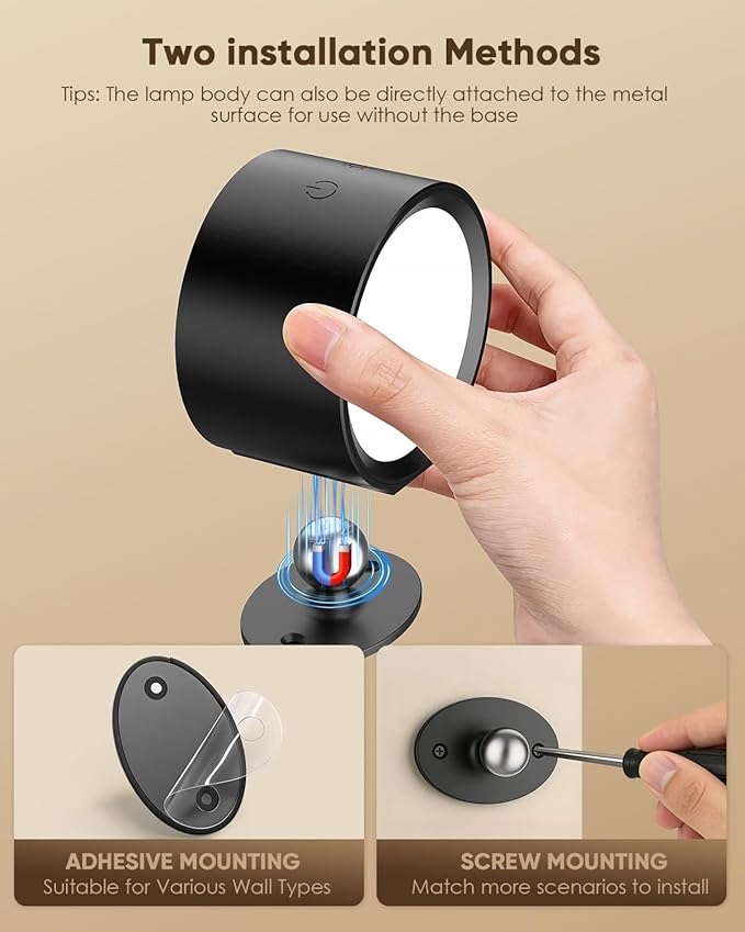 LED Wall Mounted Lights 2 Pcs with Remote, Rechargeable Wall Sconce with 3 Color Temps & Dimmable Magnetic 360° Rotation Cordless Light for Bedroom Reading Bedside