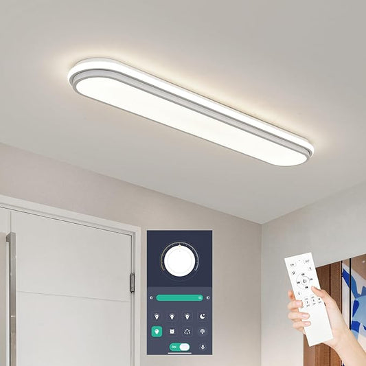 Smart LED Ceiling Light,36.2In Dimmable Modern Metal Linear LED Ceiling Lamp,Flush Mount Wraparound Shape Lighting Fixture with Remote Control for Kitchen Dining Room & Laundry 55W