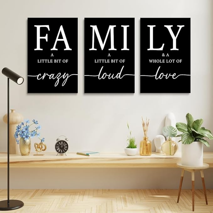 GUBIYU Black Home Dining Room Wall Art Set of 3 Family Sign Prints Canvas Painting Living Room Pictures Walls Decoration Artworks for Walls Rustic Large Home Family Entryway Kitchen Wall Decor 20"X28"