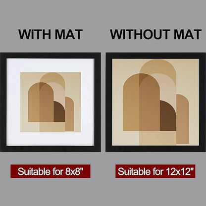 HEART ART 12x12 Black Picture Frame Set of 9, Display Pictures 8x8 with Mat or 12 x 12 without Mat, Multi Collage Gallery Square Photo Frames for Wall