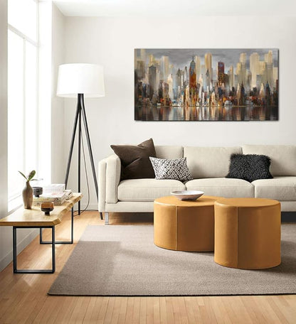 Wall Decorations Framed Large Cityscape New York Wall Decor Canvas Prints Abstract Brown City Theme Paintings Modern Canvas Wall Art for Living Room Bedroom Big Size 29x58