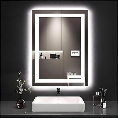 18X24 inches Rectangular LED Bathroom Mirror with Lights, Anti-Fog, Dimmable, Backlit + Front Lit, Lighted Bathroom Vanity Mirror for Wall, Memory Function, Tempered Glass, Shatter-Proof