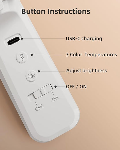 EZVALO 2 Pack Wireless Makeup Light, Rechargeable Vanity Lights for Mirror with 3 Color Modes, Stepless Dimming, Touch Control & Adjustable Angle, Cordless Bathroom Mirror Light, Gift for Women
