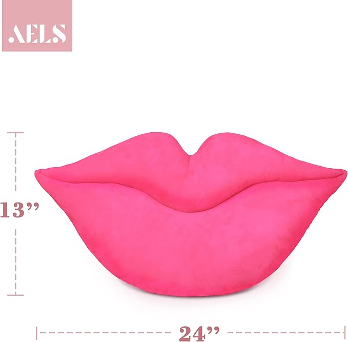 AELS 3D Large Lips Throw Pillows Smooth Soft Velvet Decorative Throw Pillows Love Pillows Cute Pillow 24 X 12 inches for Couch Sofa Bed Living Room Bedroom, Hot Pink