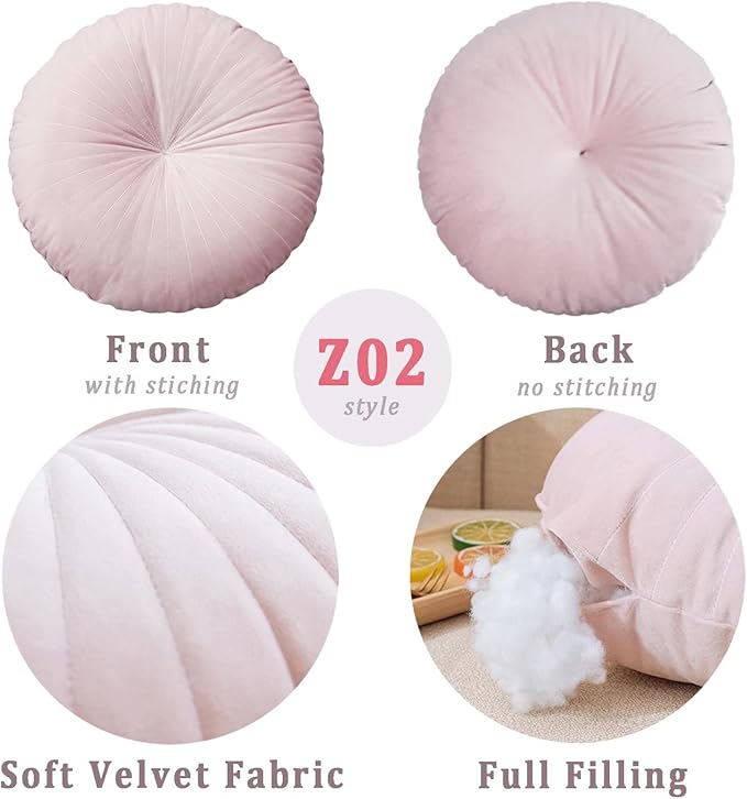 HLOVME Round Pillow Cushion for Couch Velvet Decorative Small Throw Pillow Solid Color for Living Room Bed Floor 15.7”, Light Brown