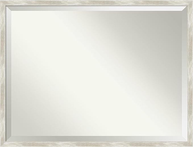 Amanti Art Silver Bathroom Mirror for Over Sink, 32x42 Crackled Metallic Narrow Rectangle Vanity Mirror, X-Large Casual Frame, Hangs Horizonally and Vertically, Bathroom Wall Decor, Beveled Edge