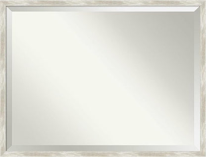 Amanti Art Silver Bathroom Mirror for Over Sink, 32x42 Crackled Metallic Narrow Rectangle Vanity Mirror, X-Large Casual Frame, Hangs Horizonally and Vertically, Bathroom Wall Decor, Beveled Edge