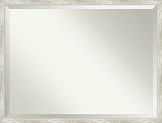 Amanti Art Silver Bathroom Mirror for Over Sink, 32x42 Crackled Metallic Narrow Rectangle Vanity Mirror, X-Large Casual Frame, Hangs Horizonally and Vertically, Bathroom Wall Decor, Beveled Edge
