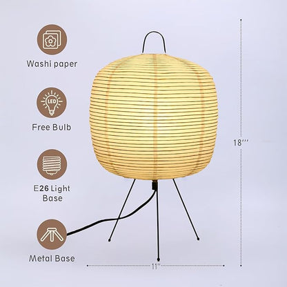 Japanese Noguchi Inspired Table Lamp Zen Rice Paper Lantern with Warm Light for Bedroom Living Room or Office Modern Japandi Decor(Pebble)