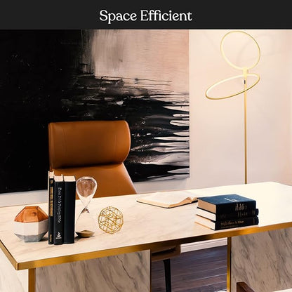 Brightech Eclipse Modern LED Torchiere Floor Lamp - Very High Brightness, Indoor Lamp - Living Room Standing Light - Alternative to Halogen - Built in Touch Dimmer - Gold/Brass