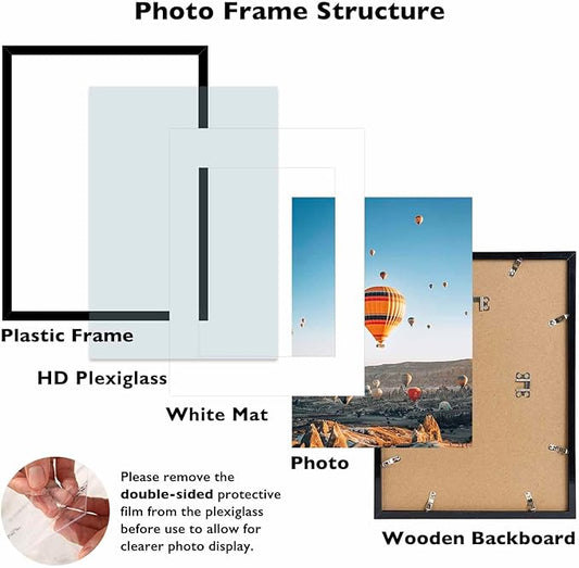 JCJMY 11.7x16.5 A3 Picture Frame Set of 6 Black with A4 Mat, Display Photo 8.3x11.7 with Mat or 11.7 x 16.5 Without Mat, Wall Hanging Large Frame with Plexiglass, 6 Pack, Black