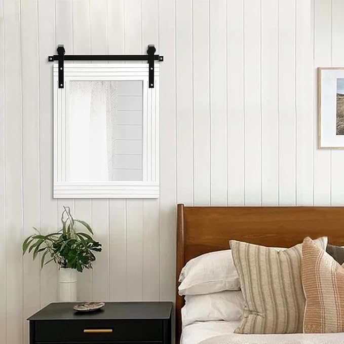 AAZZKANG White Wood Framed Mirror Rectangle Farmhouse Wall Mirror Decor for Bathroom Bedroom Living Room Entryway 20"x16"