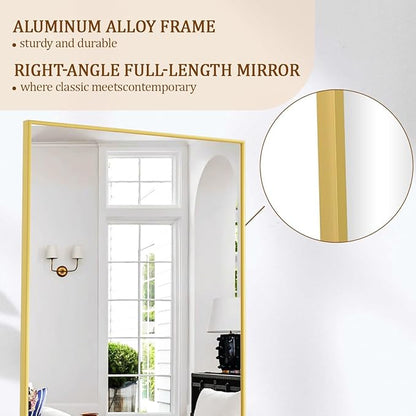 Koonmi 56"x21" Floor Mirror Full Length, Bedroom Floor Body Mirror with Stand, Large Gold Mirror, Leaning, Standing or Hanging Horizontally/Vertically