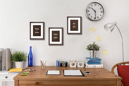 8x10 Picture Frame Set of 3 with Real Glass for Pictures 5x7 with Mat or 8x10 Without Mat, Wall Mounting or Tabletop display Photo Frames in Walnut