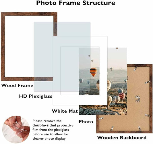 10x14 Picture Frame Set of 12 for 30 x 40 cm Diamond Art Painting, Display 8.5x11 With Mat or 10x14 Without, Wood Wall Gallery Poster Photo Frames Bulk, 12 Pack, Deep Brown
