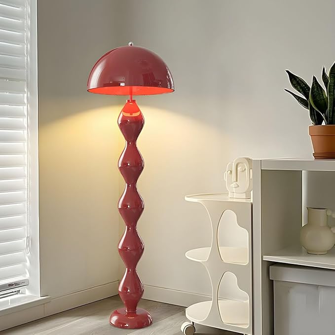 Modern Floor Lamp, Modern Standing Corner Lamp with Iron Lampshade, Tall Lamp Mid Century Standing Lamp with Foot Switch for Bedroom Reading Living Room (Red, Bulb Not Included)
