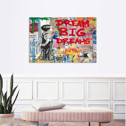 Yatsen Bridge Banksy Wall Art Canvas, Dream Big Dreams Picture, Graffiti Poster and Print Modern Pop Street Graffiti Home Decorations Ready to Hang - 44x28 inch