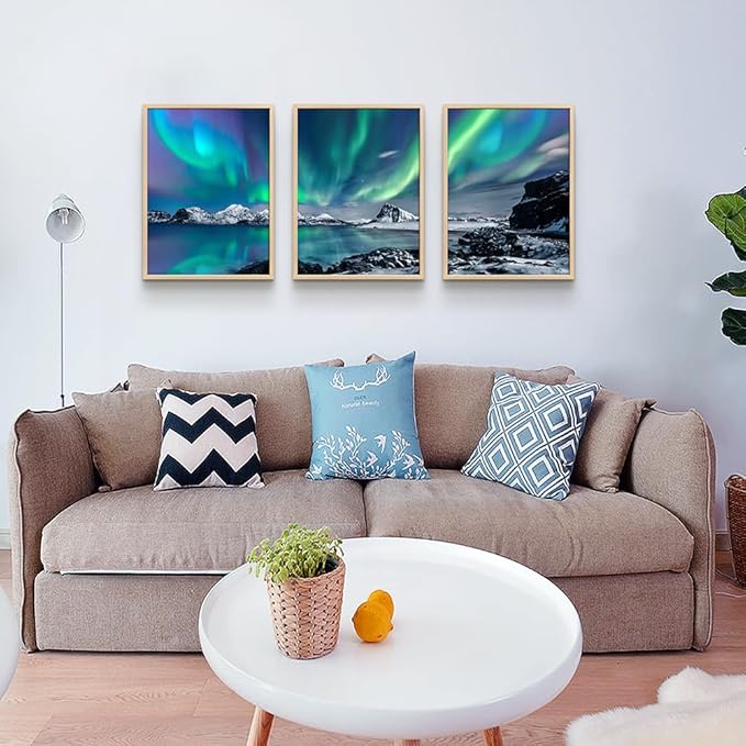 MHARTK66 Canvas Wall Art For Living Room Large Wall Decor For Bedroom Abstract Landscape Pictures Office Wall Decoration Aurora Nature Scenery Paintings 3 Piece Framed Art Prints Farmhouse Home Decor