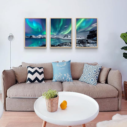 MHARTK66 Canvas Wall Art For Living Room Large Wall Decor For Bedroom Abstract Landscape Pictures Office Wall Decoration Aurora Nature Scenery Paintings 3 Piece Framed Art Prints Farmhouse Home Decor