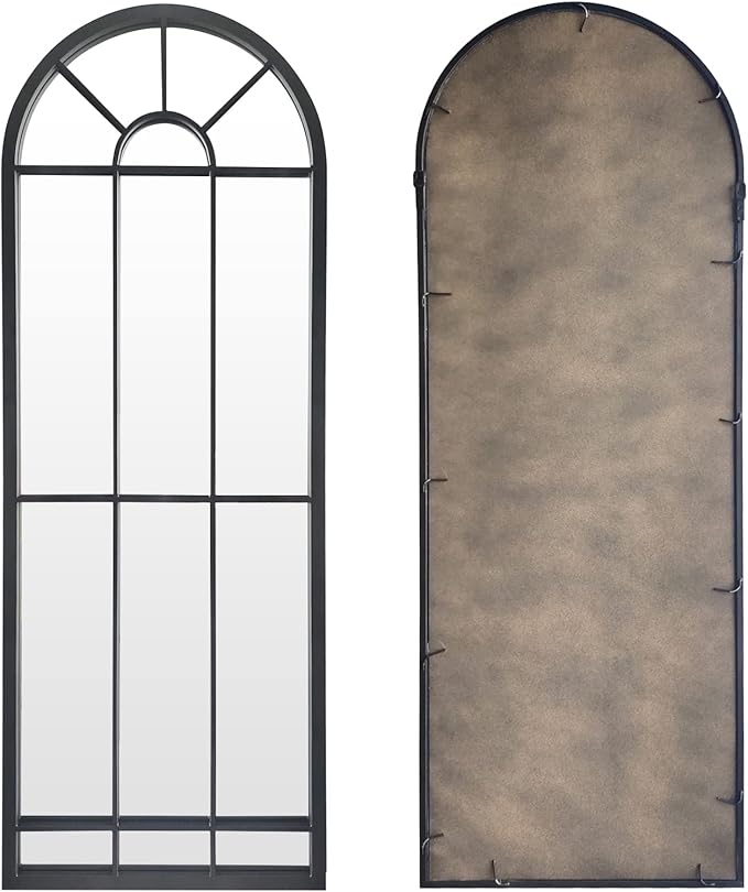 HQiJun Wall Mirror Window Decorative Mirrors Arched Farmhouse for Living Room Bedroom Entryway Bathroom Vanity (Black,47” x17” x1”)