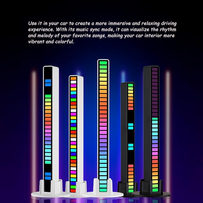 Kwak's Led Lights,Sound-Activated RGB LED Ambient Light - 8 Music Sync Modes, Rechargeable, Perfect for Car,TV and Gaming(2 pcs) (Black)