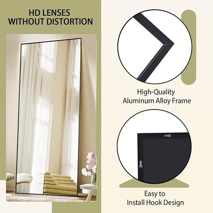 BEAUTYPEAK Full Length Mirror, 71"x26" Standing Hanging or Leaning Against Wall Floor Mirrors Body Dressing Wall-Mounted for Living Room, Bedroom with Aluminum Alloy Thin Frame, Black