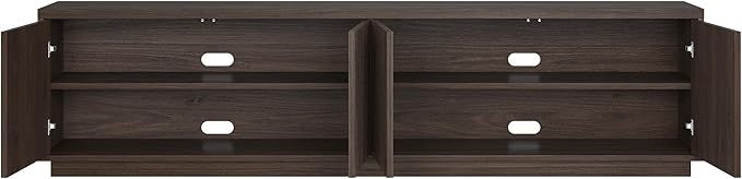 Henn&Hart Fluted TV Stand for TVs up to 85" with 2 Concealed Ribbed Storage Cabinets and Adjustable Shelves for Living Room, Family Room, or Office, Rich Brown