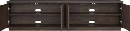 Henn&Hart Fluted TV Stand for TVs up to 85" with 2 Concealed Ribbed Storage Cabinets and Adjustable Shelves for Living Room, Family Room, or Office, Rich Brown