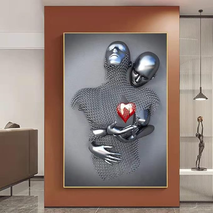 ZMURED 3D Wall Art Decor Artwork Figure Statue Modern Art Canvas Painting,Large Wall Art for Bathroom Bedroom Decoration (Hold Red Heart)