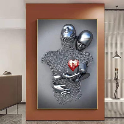 ZMURED 3D Wall Art Decor Artwork Figure Statue Modern Art Canvas Painting,Large Wall Art for Bathroom Bedroom Decoration (Hold Red Heart)