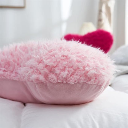 MOOWOO Pink Girl Heart Throw Pillow with Pillow Cover and Insert,Love Pillow，Valentines Day Decor, Shaggy Faux Fur Fluffy Pillow, Gift for Mothers,Girls (Pink,Heart Shape-15.7X15.7Inches)