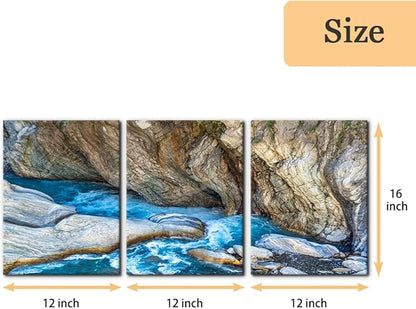 Pacimo 3 Piece Canvas Wall Art - Taroko National Park Beautiful Scenery Pictures Painting Prints on Canvas Modern Artwork Home Wall Decor Stretched and Framed Ready to Hang - 12"x16"x3