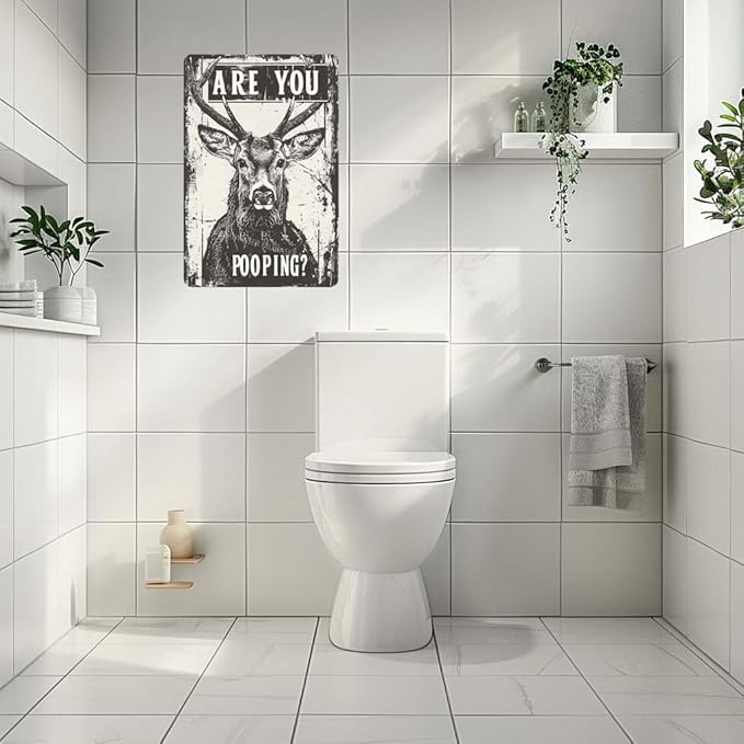 Metal Signs Deer Are You Pooping Vintage Signs Retro Aluminum Tin Sign for Washroom Kitchen Office Home Bar Cafe Decor 8x12 Inch