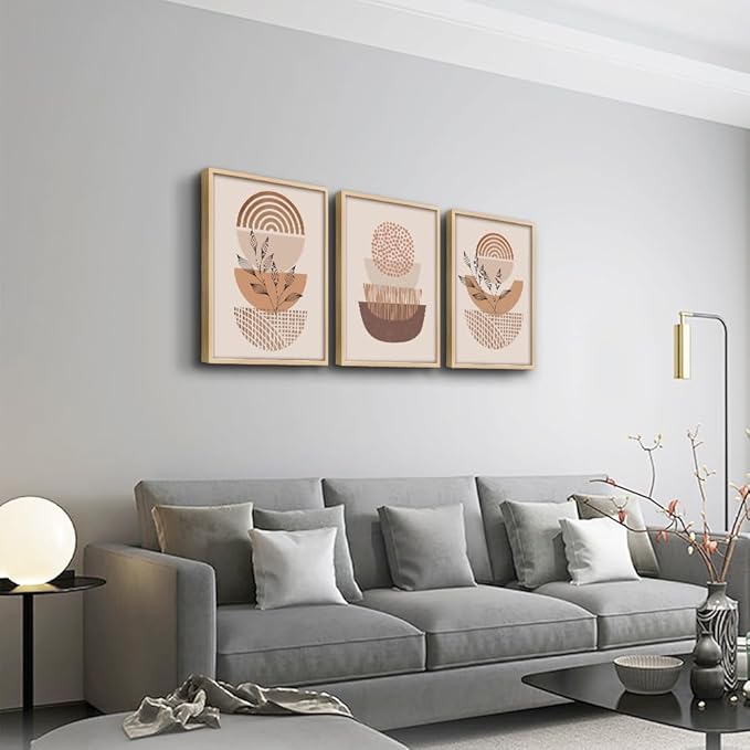 Boho Canvas Wall Art - Living Room, Bedroom, Kitchen & Office - Minimalist Natural Wood Framed Wall Paintings