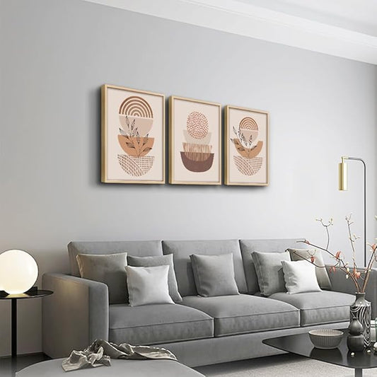 Boho Canvas Wall Art - Living Room, Bedroom, Kitchen & Office - Minimalist Natural Wood Framed Wall Paintings