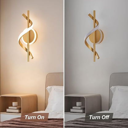 EIDISUNY 2Pack LED Wall Sconces Indoor, 12W LED Wall Mount Lights, Modern Spiral Wall Lamp, 3000K Wall Light Fixture for Stairs, Living Room, Bedroom, Aisle, Hallway (Warm White, Gold)