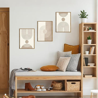 BINCUE Neutral Abstract Wall Art Boho Geometric Wall Decor Mid Century Modern Artwork for Living Room Bedroom Office 12" Lx16 W Set of 3