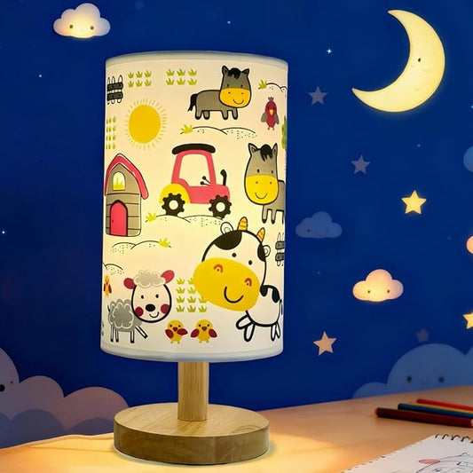 Kids Night Light with 3 Color Temperatures - Animals Desk Lamp for Nursery & Toddler Rooms, Boho Wood Base Bedroom Lamp, Safe Gift for Boys, Girls, Baby & Kids Playroom