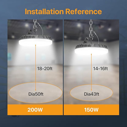 LED Shop Lights 150W - 18000LM UFO LED High Bay Light with 3 CCT Adjustable, 10%-100% Dimmable Remote Control IP65 Waterproof Garage Lighting for Workshop Warehouse Gym Basement
