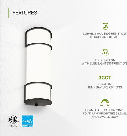 ASD LED 18" Vanity Flush Mount Light Fixture, Linear Bathroom Lighting Bar | 3CCT, Dimmable, Energy Star, ETL Listed | 20W 1650LM 3000-5000K 120V | Long Tube Bath Wall Sconce Over Mirror | Black