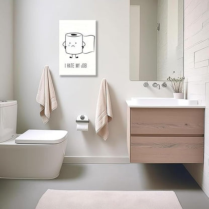 Framed Funny Bathroom Wall Art Set of 2,Black and White Cartoon Toilet Humor Canvas Prints,Cute Toothpaste and Toilet Paper Painting Pictures,Modern Minimalist Bathroom Decor for Home Restroom 12x16IN
